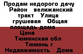 Продам недорого дачу › Район ­ велижанский тракт › Улица ­ грушевая › Общая площадь дома ­ 25 › Цена ­ 500 000 - Тюменская обл., Тюмень г. Недвижимость » Дома, коттеджи, дачи продажа   . Тюменская обл.,Тюмень г.